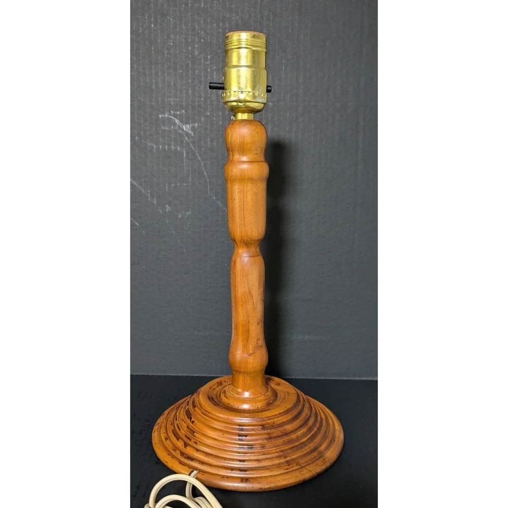 Vtg Hand Turned Wooden Table Lamp Stacked Concentric Base Baluster Upright 13.5